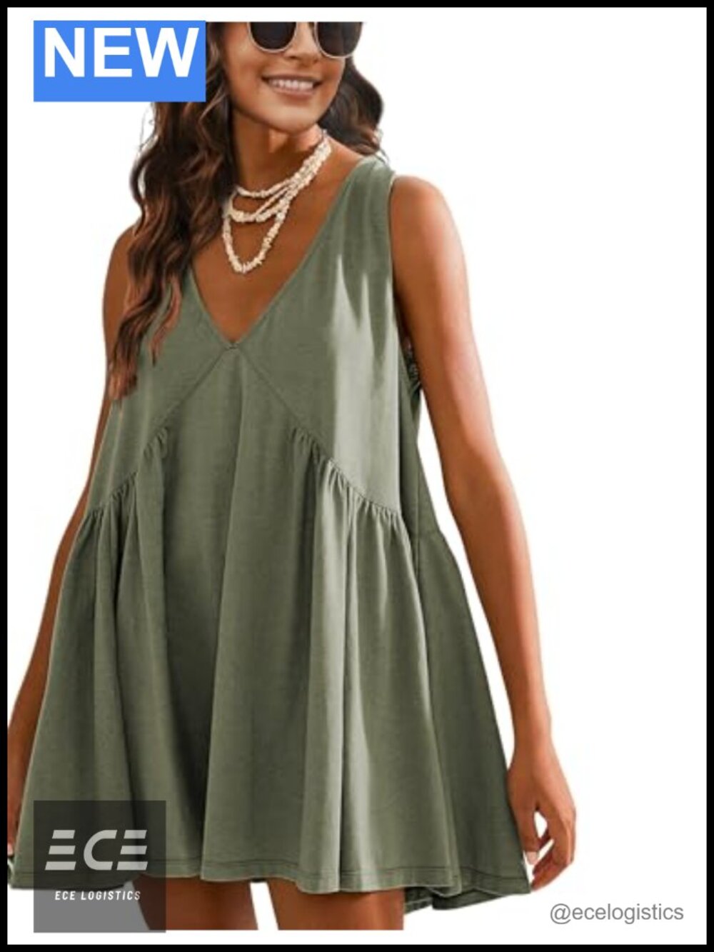 Sleeveless Mini Dress V-Neck Casual Sundress with Pockets